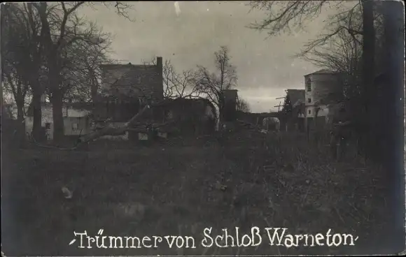 Ak Warneton Wallonien Hennegau, Trümmer von Schloss Warneton, I. WK