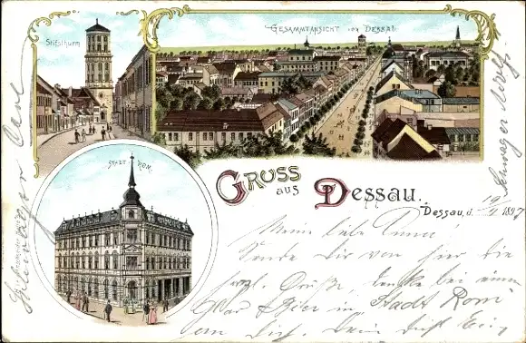 Litho Dessau in Sachsen Anhalt, Totalansicht, Stiftsturm