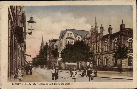 Ak Eschweiler Nordrhein Westfalen, Marienstraße mit Schützenhalle