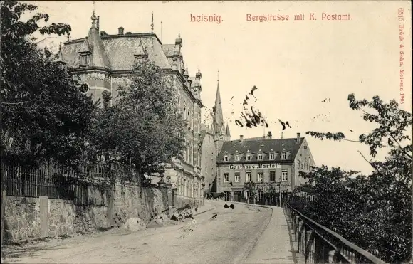 Ak Leisnig in Sachsen, Bergstraße mit K. Postamt