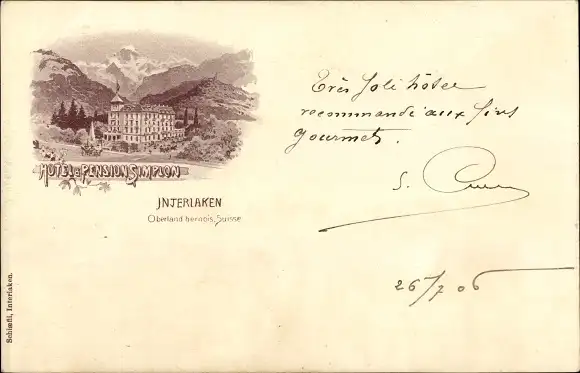 Litho Interlaken Kanton Bern Schweiz, Hotel und Pension Simplon