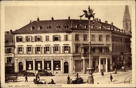 Ak Mulhouse Mülhausen Elsass Haut Rhin, Rue du Sauvage, Restaurant Bloch
