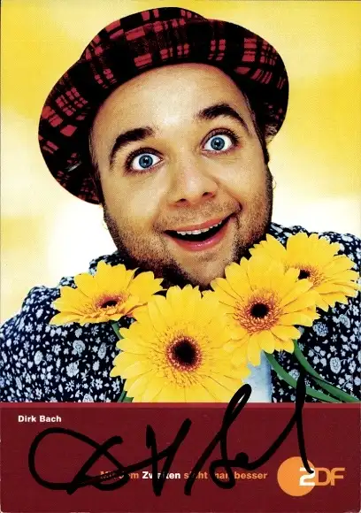 Ak Schauspieler Dirk Bach, Portrait, Autogramm, Blumen, ZDF