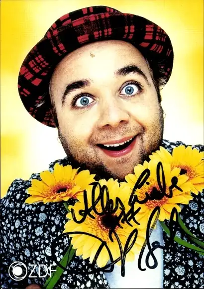 Ak Schauspieler Dirk Bach, Portrait, Autogramm, Blumen, ZDF