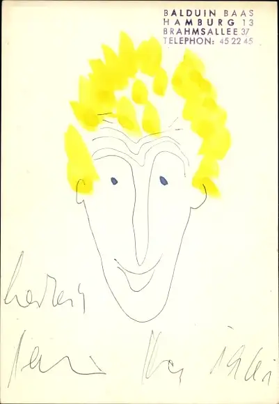 Ak Schauspieler Balduin Baas, Portrait, Autogramm, Karikatur