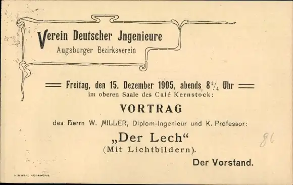 Ganzsachen Ak Augsburg in Schwaben, Verein Dt. Ingenieure, Vortrag 1905