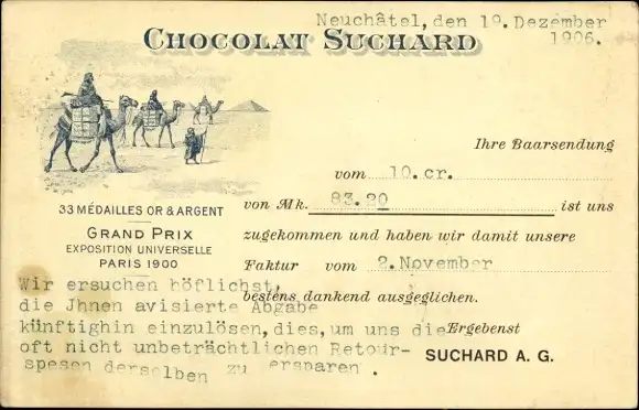 Ak Reklame, Chocholat Suchard, Kamele, Pyramiden