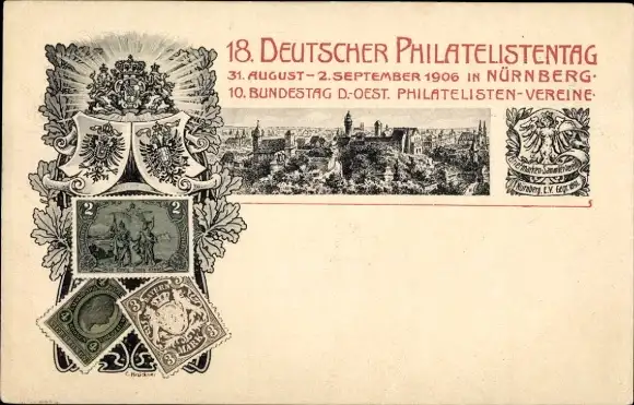 Ganzsachen Briefmarken Litho Nürnberg, 18. Deutscher Philatelistentag 1906