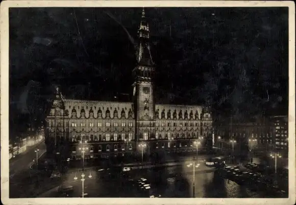 Ak Hamburg Mitte Altstadt, Rathaus bei Nacht