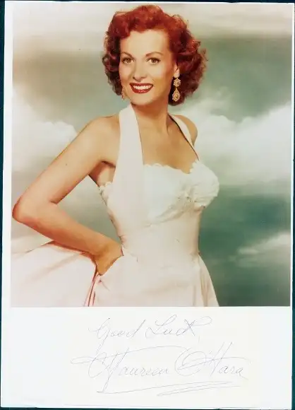 Foto Schauspielerin Maureen O’Hara, Portrait, Autogramm