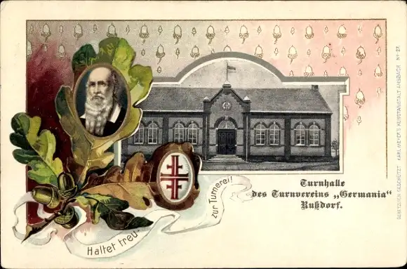 Passepartout Ak Rußdorf Limbach Oberfrohna Sachsen, Turnhalle des Turnvereins Germania