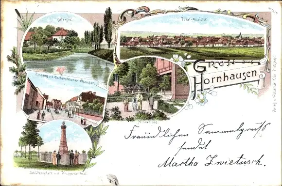 Litho Hornhausen Oschersleben an der Bode, Rittergut, Oscherslebener Chaussee, Schützenplatz