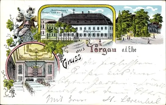 Litho Torgau an der Elbe, Schützenhaus, Innenansicht