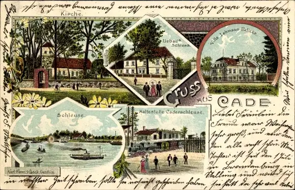 Litho Cade Kade Jerichow in Sachsen Anhalt, Villa Lehmann-Belicke, Schloss, Bahnhof Caderschleuse