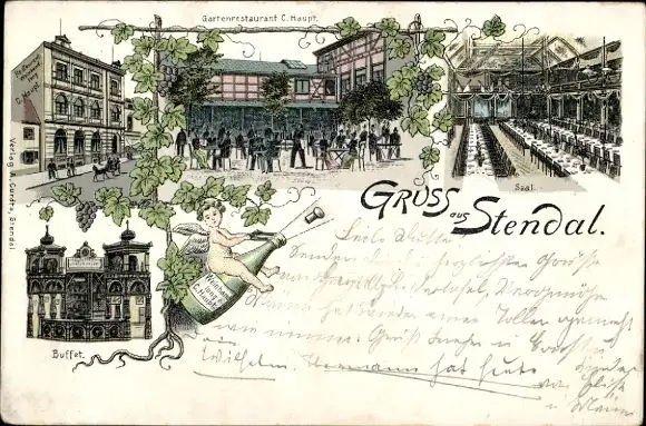 Litho Stendal in der Altmark, Gartenrestaurant und Weinhandlung, Innenansicht