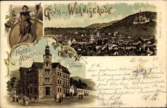 Litho Wernigerode im Harz, Hotel Monopol, Totalansicht