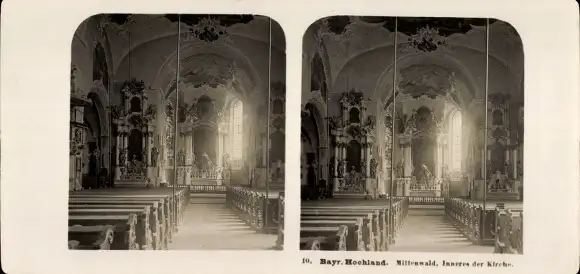 Stereo Foto Bayrisches Hochland, Mittenwald, Inneres der Kirche