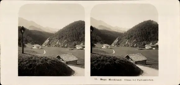 Stereo Foto Bayrisches Hochland, Elmau Krün in Oberbayern, Ortsansicht