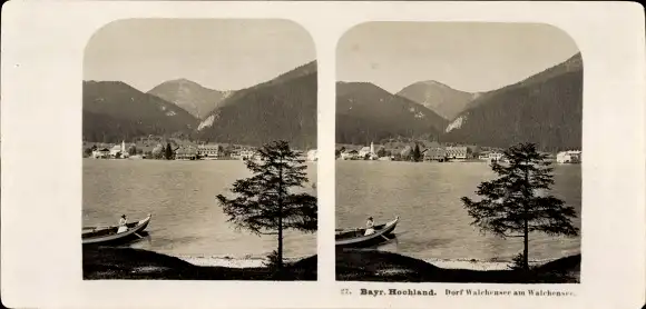 Stereo Foto Walchensee Kochel am See in Oberbayern, Ortsansicht, Bayrisches Hochland