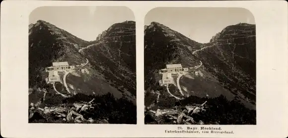 Stereo Foto Bayrisches Hochland, Unterkunftshäuser, Blick vom Herzogstand