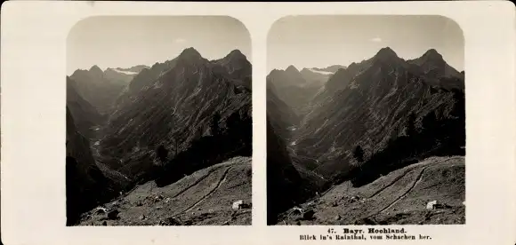 Stereo Foto Bayrisches Hochland, Rainthal vom Schachen aus gesehen