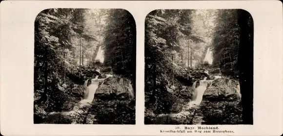 Stereo Foto Bad Reichenhall in Oberbayern, Kesselbachfall am Weg zum Herzoghaus