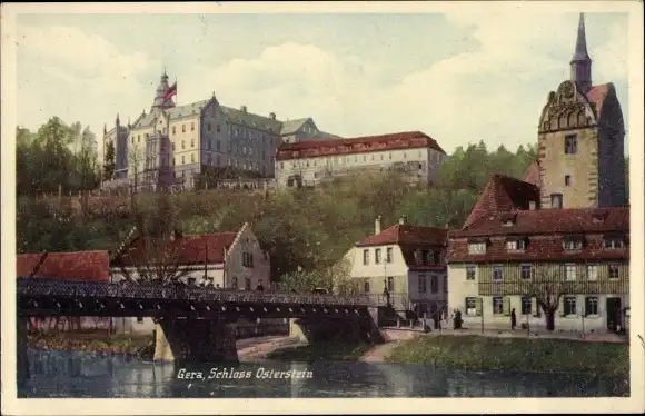 Ak Untermhaus Gera in Thüringen, Schloss Osterstein, Brücke, Kirche