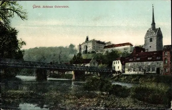Ak Untermhaus Gera in Thüringen, Schloss Osterstein, Brücke, Kirche