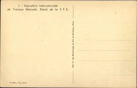 Ak Exposition Internationale de Travaux Manuels, Stand de la FFE