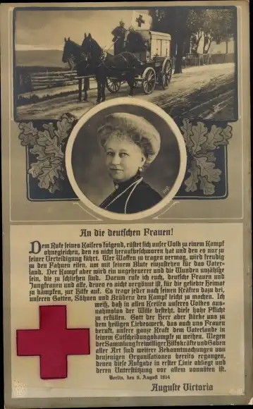 Ak Kaiserin Auguste Viktoria, An die deutschen Frauen 1914, Deutsches Rotes Kreuz