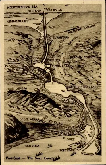 Landkarten Ak Port Said Ägypten, Suez Canal aus der Vogelschau, Umgebung