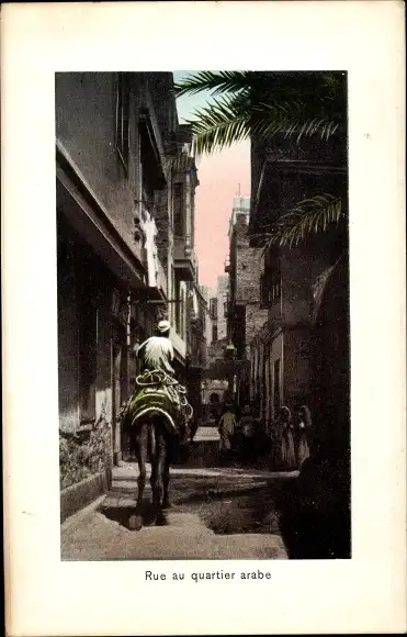 Ak Cairo Kairo Ägypten, Blick in die Gasse, Passanten, Kamelreiter