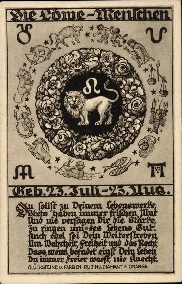 Ak Sternzeichen Löwe, Leo, 23. Juli bis 22. August, Blumenkranz