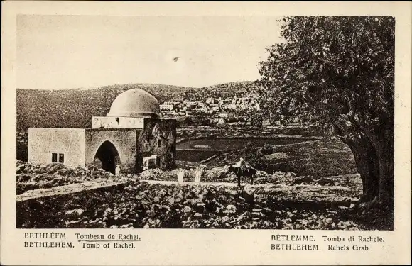 Ak Betlehem Palästina, Rahels Grab, Blick zur Stadt, Reiter