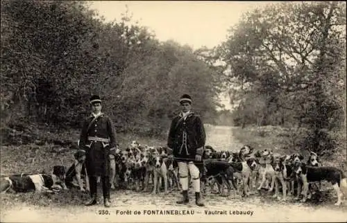 Ak Jagd im Wald von Fontainebleau, Vautraut Lebaudy, Hundemeute