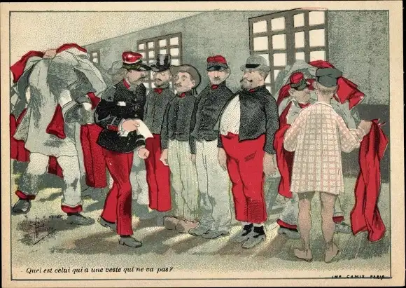 Künstler Ak Guillaume, Albert, Französische Soldaten bei Ausgabe der Uniformen