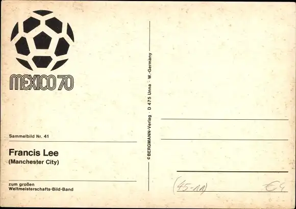 Ak Fußball WM Mexico 1970, Francis Lee, Manchester City