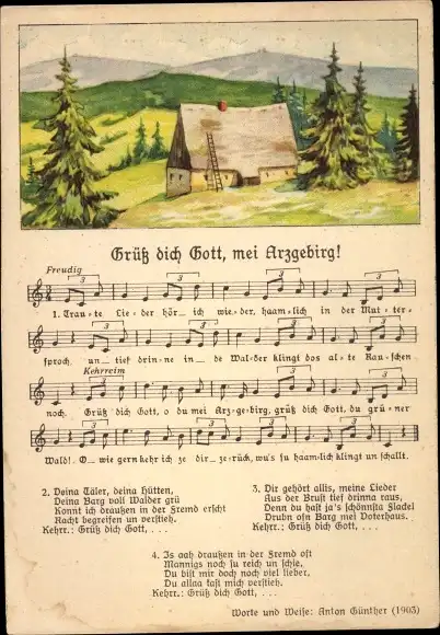 Lied Ak Grüß dich Gott, mei Arzgebirg von Anton Günther, Dorfpartie, Erzgebirgische Mundart
