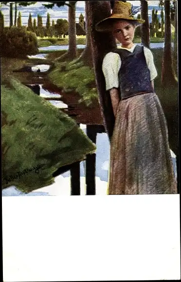 Künstler Ak Keller Reutlingen, P. W., Die Amper, Frauenportrait