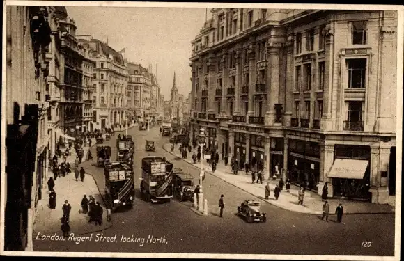 Ak London City England, Regent Street, Doppeldecker-Bus