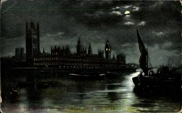 Ak City of Westminster London England, Die Houses of Parliament vom Fluss aus