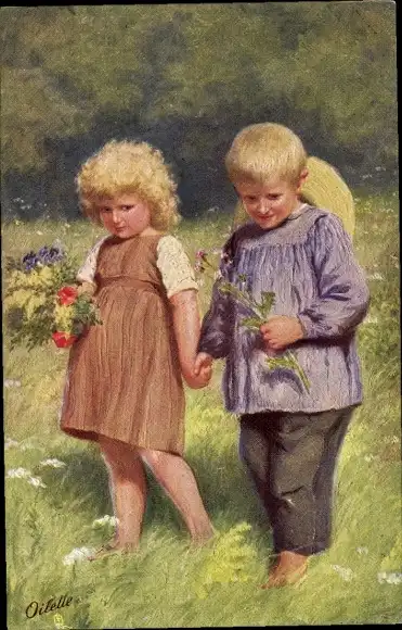 Künstler Ak Aus der Jugendzeit, Zwei Kinder mit Blumen, Liebespaar, Tuck VIII 404 B