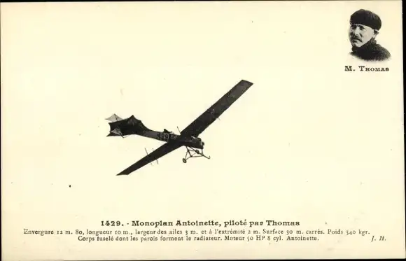 Ak Monoplane Antoinette, gesteuert von Thomas