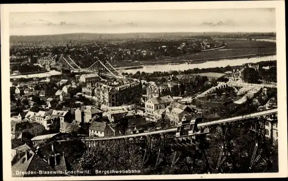 Ak Dresden Loschwitz, Blasewitz, Totalansicht, Bergschwebebahn