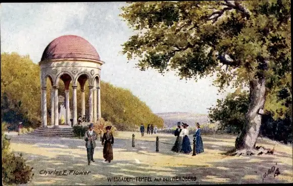 Künstler Ak Flower, Charles, Wiesbaden, Tempel auf dem Neroberg, Kutsche