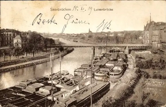 Ak Saarbrücken im Saarland, Luisenbrücke, Schiffe