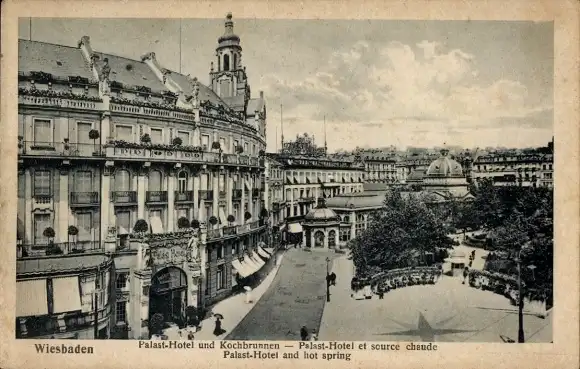 Ak Wiesbaden in Hessen, Palast-Hotel, Kochbrunnen