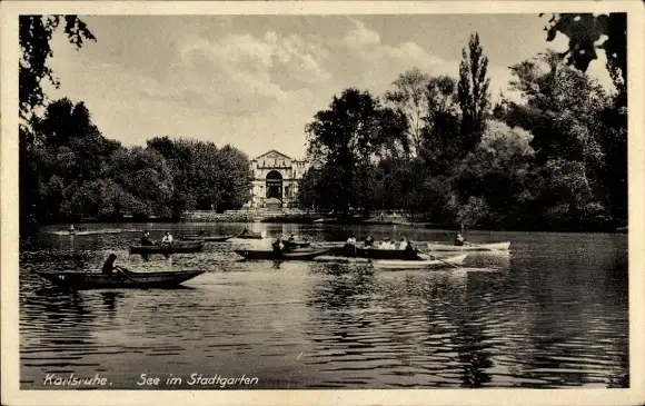 Ak Karlsruhe in Baden, See im Stadtgarten, Ruderboote