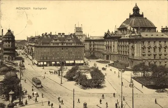 Ak München, Karlsplatz, Straßenbahn