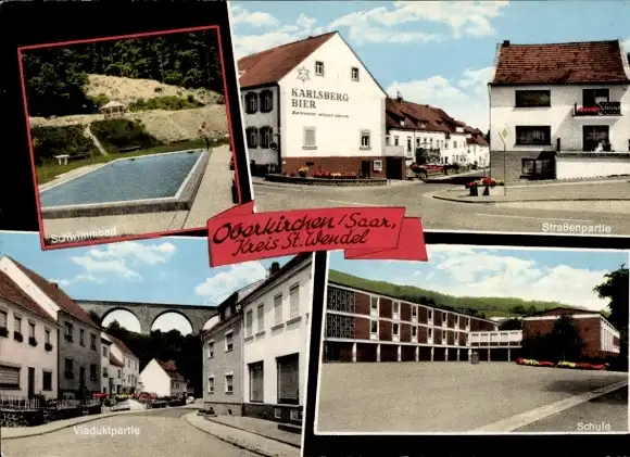 Ak Oberkirchen Schmallenberg im Sauerland, Schule, Viadukt, Schwimmbad